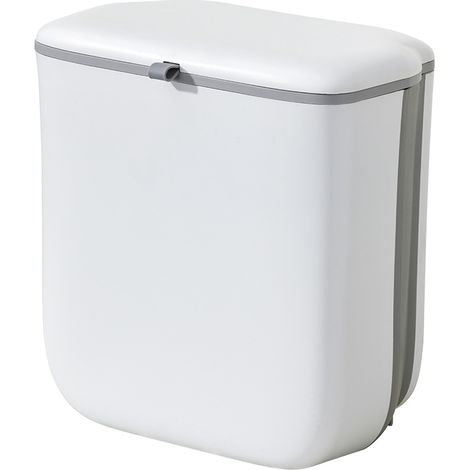 Poubelle sous évier à suspendre, poubelle de cuisine avec couvercle anti-odeurs, panier humide pliable, idéal pour salle de bain, camping, camping-car (blanc)