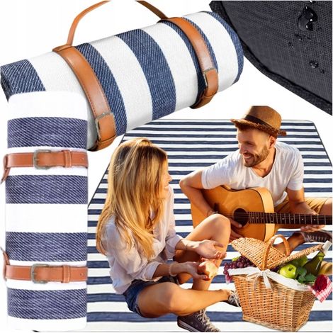 Tappetino da spiaggia, telo da picnic, isolante termico 200x200, grande, impermeabile, a strisce pieghevoli (1/5)