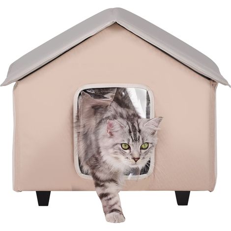 Niche chauffante surélevée pour chat minuterie réglable abri pliable Oxford 600D coussin chauffant marron taille M (1/5)