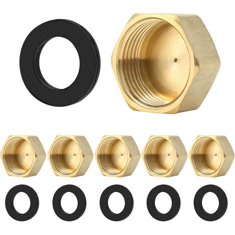6 Pièces Bouchon en Laiton, Bouchon Hexagonal en Laiton 3/4", Embouts Filetés Intérieurs avec Rondelles, pour Tuyaux, Robinets et Vannes de Radiateur (1/5)