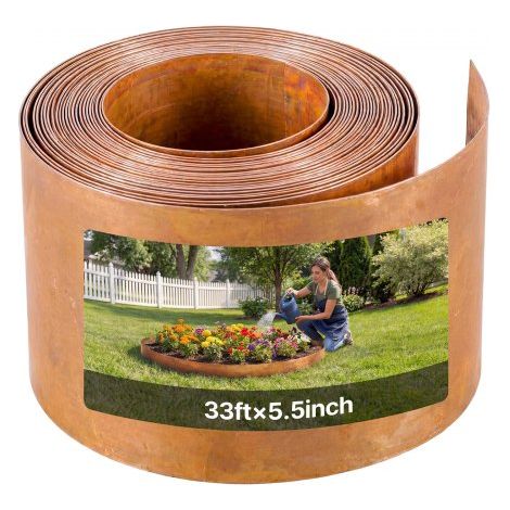 Borde de Césped de Acero al Carbono, 10 m x 14 cm, Separador Metálico Resistente, Delimitador Exterior en Rollo, Bordura de Jardín Flexible con 1 par de Guantes para Parterres Paisajismo Sendero (1/5)