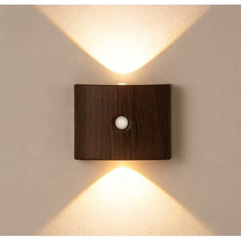 Applique Murale LED Sans Fil Rechargeable avec Détecteur de Mouvement - Fixation Magnétique, Éclairage Haut/Bas 3 Températures de Couleur pour Chambre, Couloir & Escalier - Couleurs Noyer (1/5)