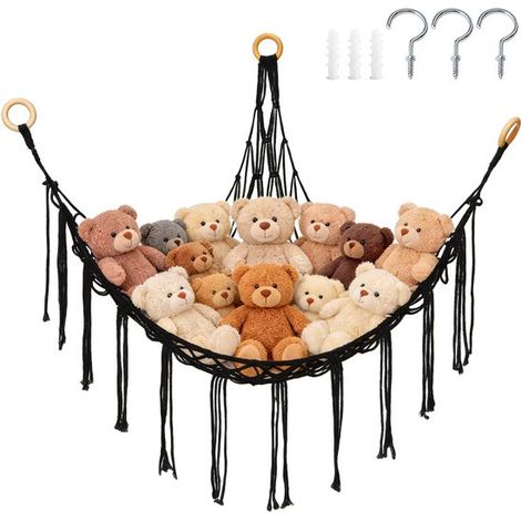 Rete portaoggetti tessuta per peluche - 100100140 cm - Rete triangolare - Rete angolare - Rete portaoggetti/amaca - Amaca per peluche - Rete tessuta a mano - Adatta per angoli - Rete sospesa - Include (1/5)