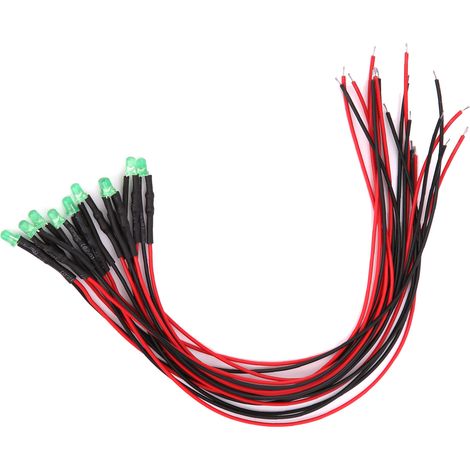 100 LED 3mm pré-câblées, diode électroluminescente 12V, tête ronde haute luminosité, perles en ligne 20cm, vert émeraude, lot de 100 (1/5)