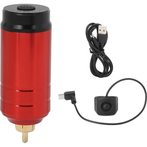 Batterie USB 1600mAh pour machine à tatouer, en alliage d'aluminium mat rouge, alimentation sans fil RCA. (1/5)