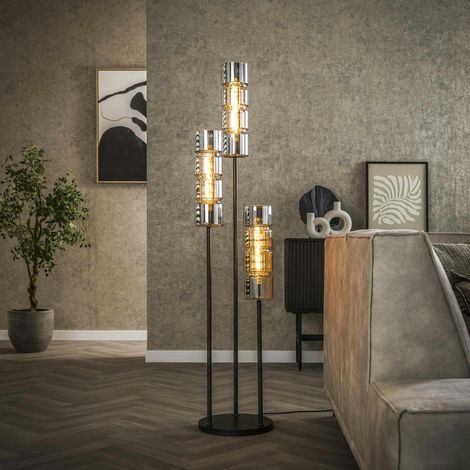 Lampadaire design en verre chromé, 3 abat-jour cylindriques RALF (1/4)