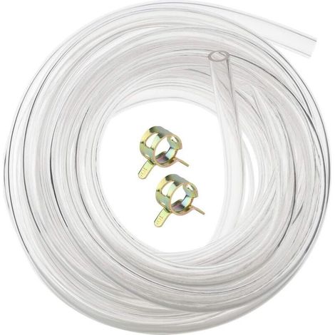 Manguera flexible de PVC transparente de grado alimenticio de 8 mm x 12 mm, manguera de agua/aire de 5 m con 2 abrazaderas. (1/5)