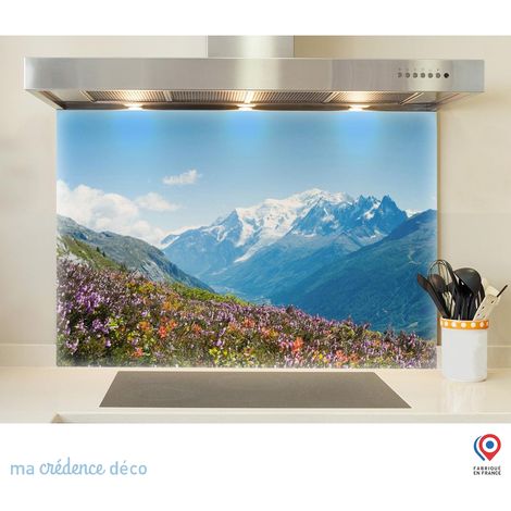 Fond de hotte : Fleurs et Mont blanc - Verre trempé - 60 cm - 45 cm (1/5)