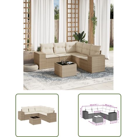 The Living Store 6-tlg. Garten-Sofagarnitur mit Kissen Beige Poly Rattan - Gartenmöbel - Esstisch - Lounge Set - Outdoor Möbel - Rattan Gartenmöbel (1/3)