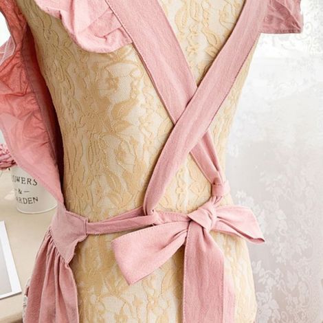 Tablier De Cuisine - Coton 100% - Bretelles Réglables - Double Poche - Ceinture À Nouer - Rose - 84 Cm (1/5)