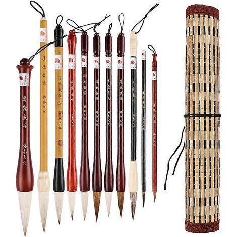 Pinceaux de calligraphie chinoise, pinceaux de précision avec pochette de rangement, ensemble de 11 pinceaux aquarelle (1/5)