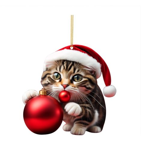 Décoration De Sapin De Noël - Chat En Acrylique 2D - Pendentif De Noël Pour Arbre Ou Mur - Lot De 1 (1/5)