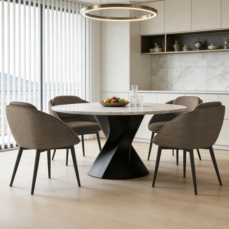 Wahson 4Pcs Dining Chairs Chenille, Modern Round Kitchen Chairs with Metal Legs, Upholstered Vanity Chairs for Dining Room Bedroom, Brown (1/5)