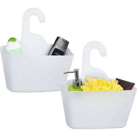 Posh, Panière de Douche Plastique Blanc à Suspendre, 2 Paniers de Rangement pour la Maison avec Crochet, Installation sans Perçage et sans Outil (1/4)