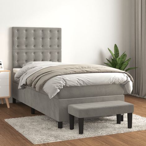 Lit simple Lit à sommier tapissier avec matelas Lit Adulte Meuble de Chambre à Coucher Gris clair 80x200 cm Velours XRKJY4139705 (1/5)