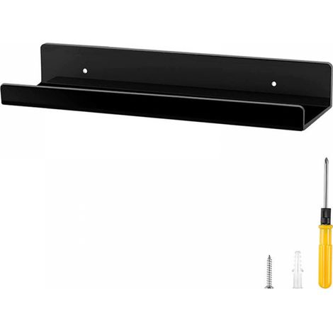 Estante flotante de acrílico - 38 cm - Estante de pared para baño y expositor de juguetes pequeños - Negro - 1 unidad (1/5)