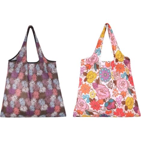 Lot de 2 grands sacs de courses pliables imprimés