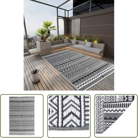 The Living Store Outdoor-Teppich ARAKIL Schwarz 190x290 cm PP - Außenbereich Dekoration - Balkon Teppich - Terrassen Teppich - Garten Teppich - Pool Bereich Deko (1/5)
