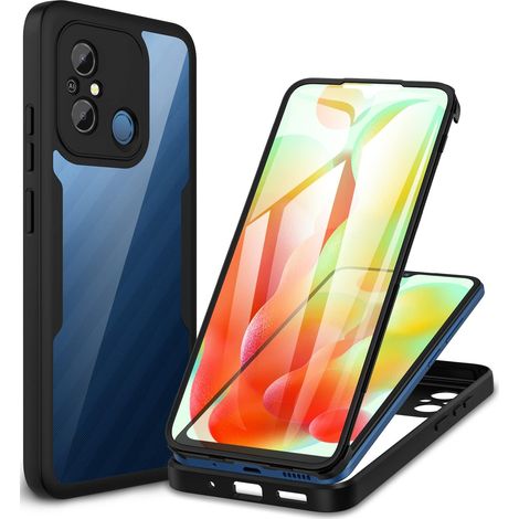 Coque Xiaomi Redmi 12C, Coque Xiaomi Redmi 11A Antichoc Housse avec Protection écran, 360° Protégé Téléphone Double Face Case Transparent Portable Intégrale Etui pour Redmi 12C/ 11A - Noir (1/5)