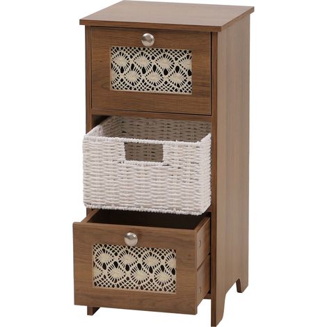 Commode HWC-O75, meuble à tiroirs, 3 tiroirs, tiroirs à paniers, bois mélaminé 63x30x30cm- marron (1/5)