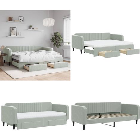 Tagesbett Ausziehbar mit Schubladen Hellgrau 90x200 cm Samt - Sofa - Gästebett - Tagesbett - Schlafsofa - Samtcouch - Home & Living (1/5)