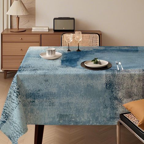 Nappe 140x200 cm Bleu Marine Lavable Rectangulaire Design Peinture Artistique