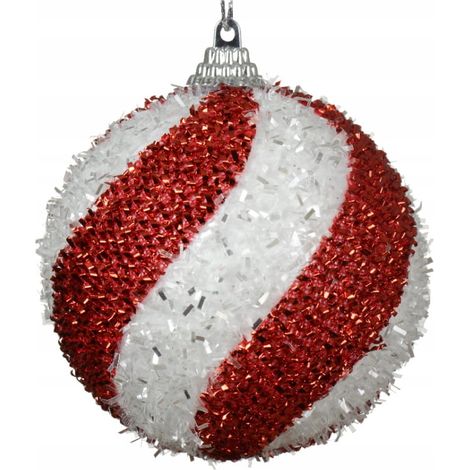 Rot-weiße Christbaumkugel, 8 cm, Schaumstoff, 1 Stück (1/3)