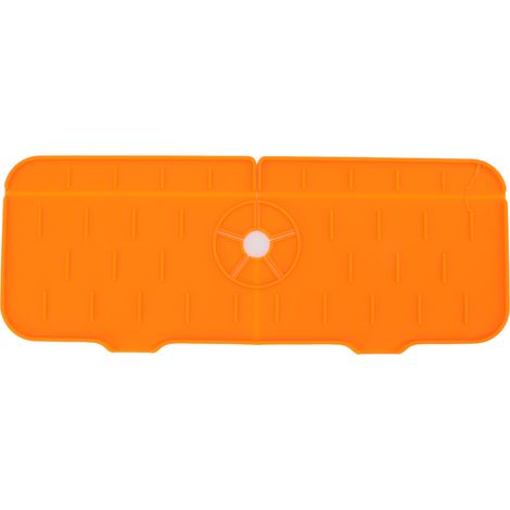 Tapis de robinet en silicone sans BPA, réutilisable et durable, anti-éclaboussures, pour égouttoir d'évier de cuisine ou de salle de bain, orange. (1/5)