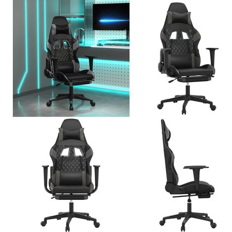 Chaise de jeu avec repose-pied Noir et gris Similicuir - Chaise de jeu avec repose-pied - Chaise de jeu noir et gris (1/5)