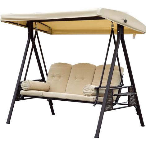 Set aus 3 Hollywood-Schaukelstühlen mit beigebraunem Sonnendach, 121 x 208 x 172 cm (1/5)
