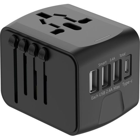 Adaptateur Voyage Universel International avec 3 USB et 1 Type C, 1500W, Prise France vers USA Canada UK EU Australie Chine Japon