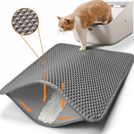 Tapis de litière pour chat double épaisseur 58,9 x 35,8 cm - Contrôle de la dispersion, facile à nettoyer, gris (1/5)