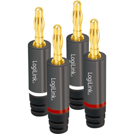 Conector banana de audio Logilink para montaje DIY (4 unidades), metal, gris. (1/5)