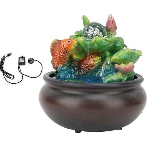 Fontaine Koi Résine Débit Réglable Lumières LED pour Maison Bureau Décoration Table USB (1/5)