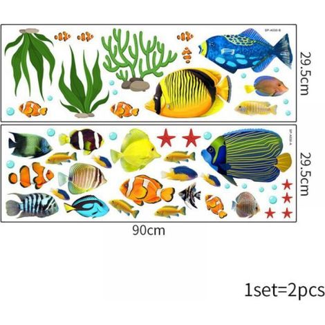 QORVA-Un lot de stickers muraux poissons tropicaux Stickers Muraux Décor De Mur Autocollant Amovible pour salon Salle De Bain Chambre d'Enfant (1/5)