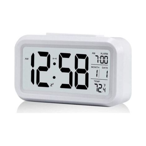 Blanc RéVeil NuméRique avec Grand Affichage LCD de la TempéRature, RéVeil Silencieux Alimenté par Batterie avec Fonction Snooze