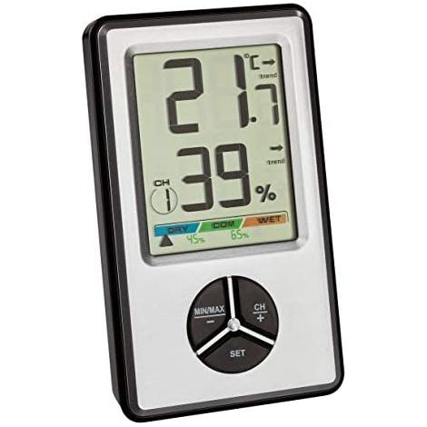 Thermo-Hygrometer digital silber mit farbigen Komfortzonen (1/2)