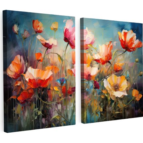 MULTI-PANEL WALL ART Set of 2 Flowers - Colorful - Abstract 60x40 cm (1/5)