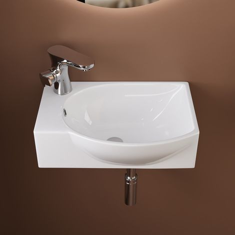 Vasque Lave Main DeerValley 305×240 mm, vasque rectangulaire en céramique blanche, cuve à droite avec trou de robinet à gauche, idéal pour les petites salles de bain