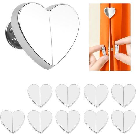 10 Pcs Pinces Aimant Rideau de Douche, Clips magnétiques pour Rideaux de Douche, Clip de refermeture magnetique en Forme de cœur, aimants puissants pour Rideaux, butées CoupeVent (1/5)