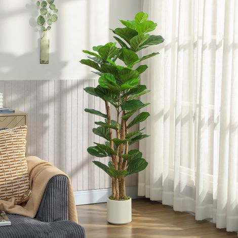 Plante Artificielle Intérieure 150 cm Figuier Lyre Arbre Artificiel avec Pot en Plastique (1/5)