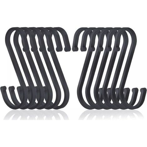 12 Pack Aluminum S Shape Flat Hooks Hanging, Matte Finish Butcher Hooks for Kitchen, Bedroom, Bathroom, Office and Garden, Black (1/4)