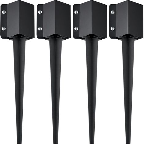 Piquet de clôture à enfoncer, lot de 4, 24 x 4 x 4 cm (diamètre intérieur 3,5 x 3,5 cm), acier noir époxy, pour boîte aux lettres, terrasse, jardin et garde-corps. (1/5)