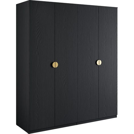 AX LIVING Schwarz Kleiderschrank Brunelli 179 cm 4-türig Gold Griffe