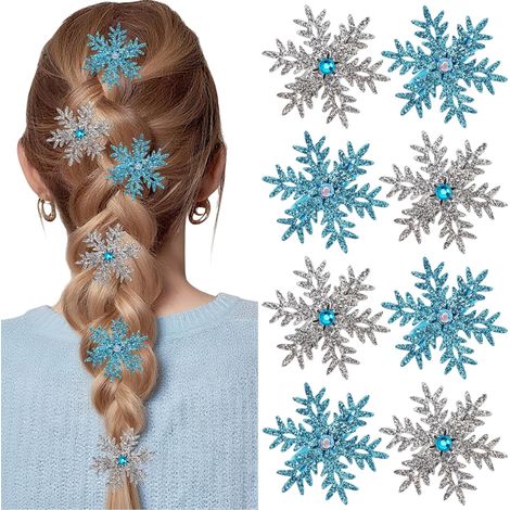 Lot de 8 - Accessoires pour cheveux - 4 argentés - 4 bleus (1/4)