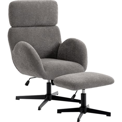HOMCOM Swivel Armchair with Footstool, Rocking Accent Chair, Grey