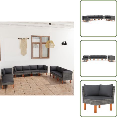 The Living Store Set Divani da Giardino 10 pz con Cuscini in Polyrattan Grigio - Divani da esterno