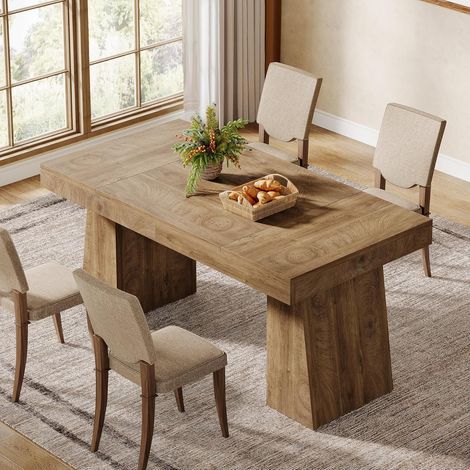 Tribesigns 55-Inch Dining Table for 4-6, Rectangular Dining Room Table with Sturdy Legs, Wood Kitchen Dinner Table, Mid-Century Modern Dining Table for Dining Room, Kitchen, Home, Yellow (1/5)