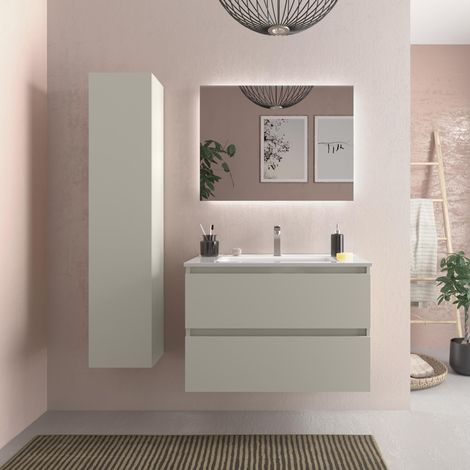 Mueble de Baño BEQUIA 80cm Gris mate 2 cajones Lavabo 1 poza Porcelana (1/5)