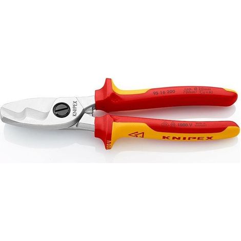 KNIPEX 95 16 200 Cesoia per cavi con doppio tagliente isolati con manici rivestiti in materiale bicomponente, collaudati VDE cromata 200 mm